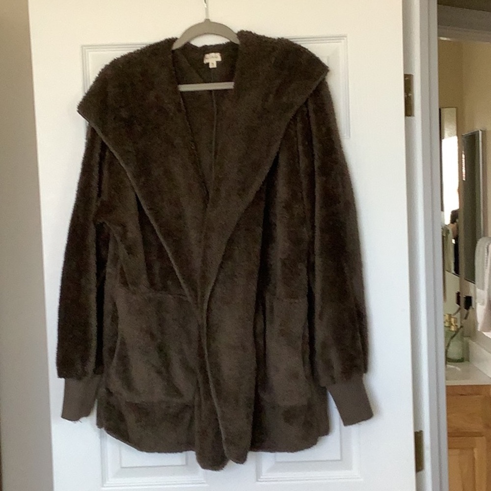 Olive Green Fleece Open Jacket